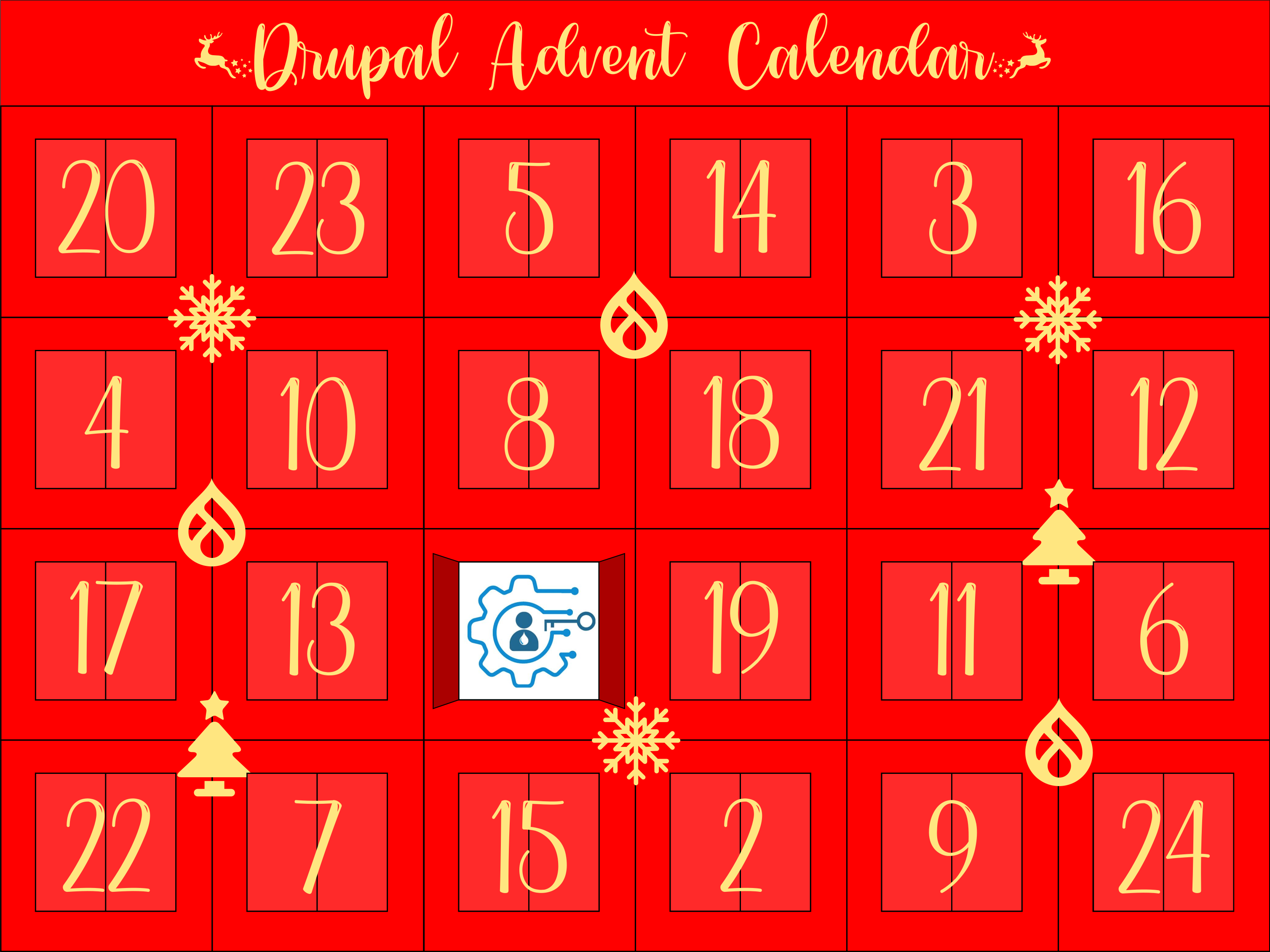 Advent Calendar with Day 1 door open showing Admin Toolbar logo