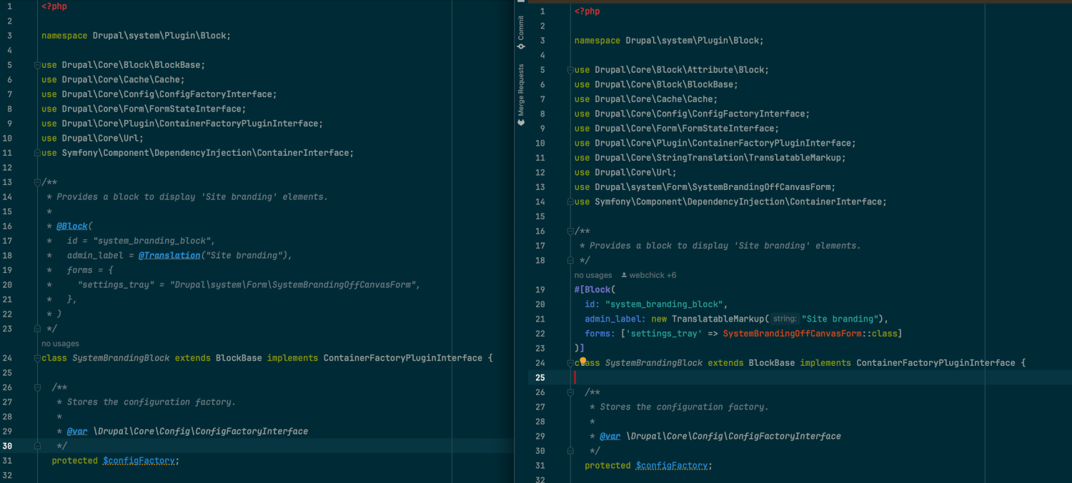 Screenshot showing side by side comparison of annotation and attribute